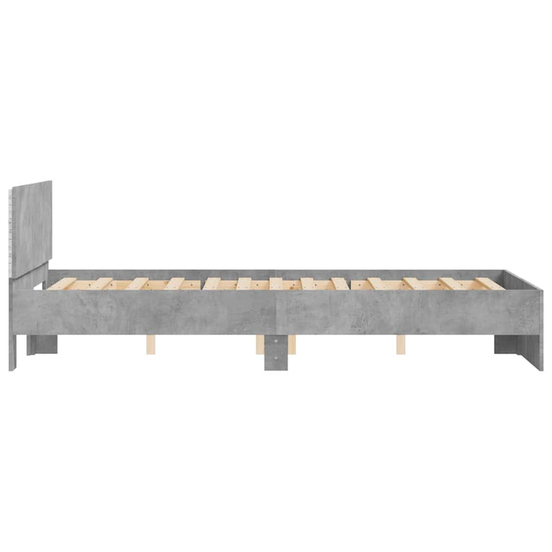 vidaXL betonszürke ágykeret fejtámlával és LED-del 140x200 cm