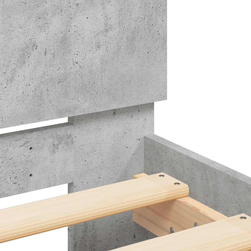 vidaXL betonszürke ágykeret fejtámlával és LED-del 140x200 cm