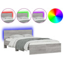 vidaXL szürke sonoma színű ágykeret fejtámlával és LED-del 140x190 cm
