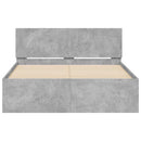 vidaXL betonszürke ágykeret fejtámlával és LED-del 135x190 cm