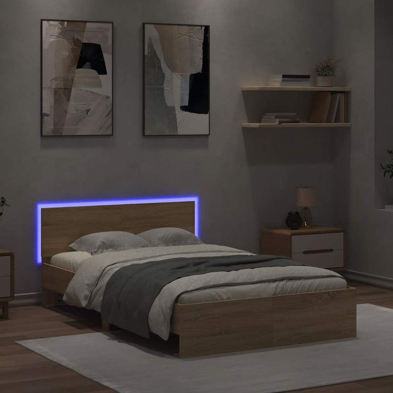 vidaXL sonoma tölgy színű ágykeret fejtámlával és LED-del 120x190 cm