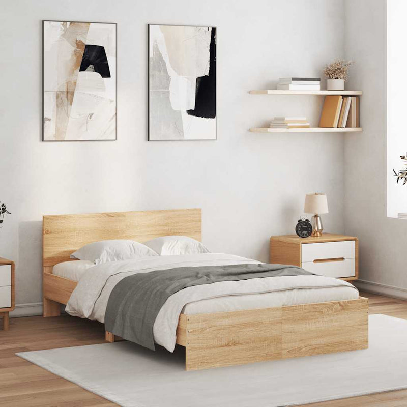 vidaXL sonoma tölgy színű ágykeret fejtámlával és LED-del 120x190 cm