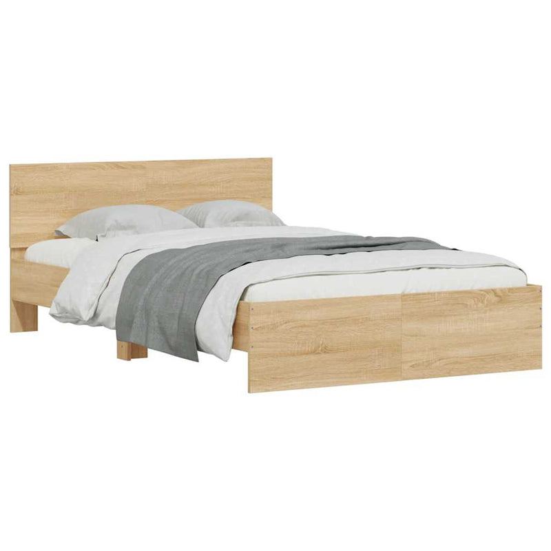 vidaXL sonoma tölgy színű ágykeret fejtámlával és LED-del 120x190 cm
