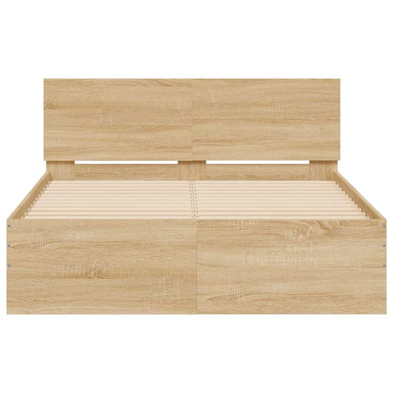 vidaXL sonoma tölgy színű ágykeret fejtámlával és LED-del 120x190 cm