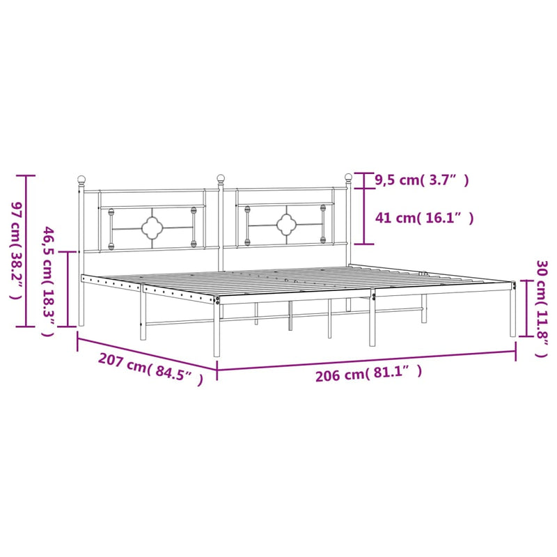 vidaXL fekete fém ágykeret fejtámlával 200 x 200 cm
