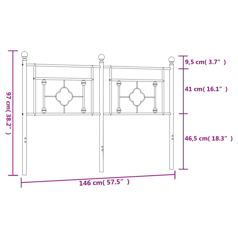 vidaXL fekete fém fejtámla 140 cm
