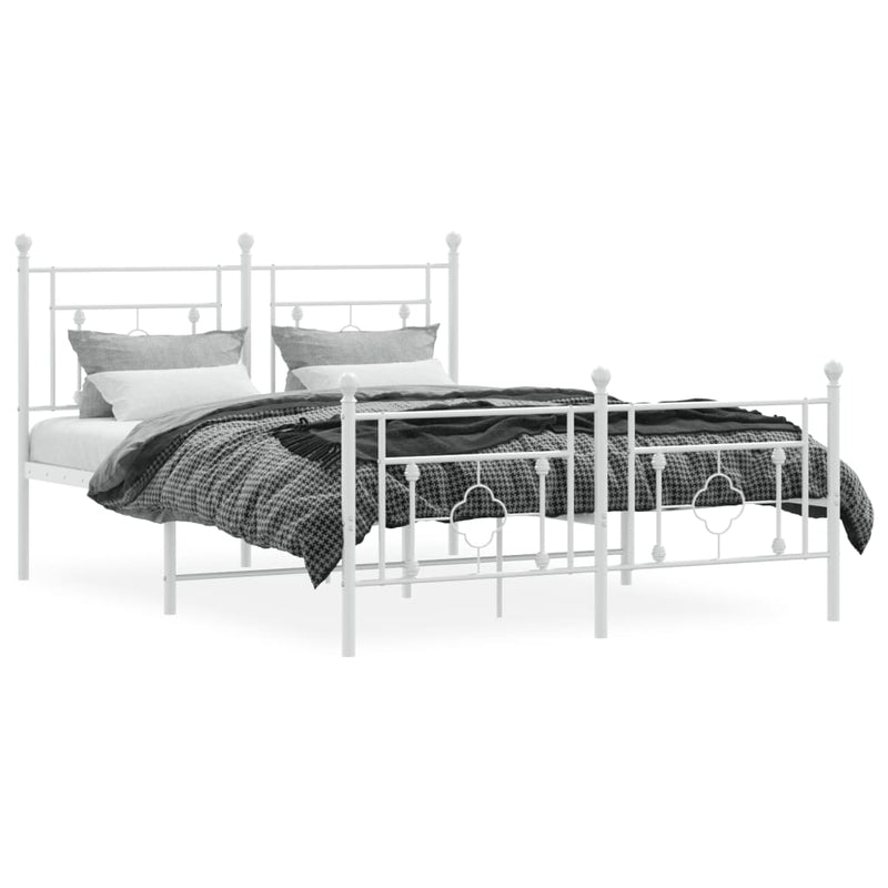 vidaXL fehér fém ágykeret fej- és lábtámlával 135x190 cm