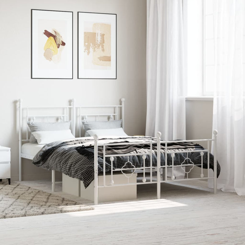 vidaXL fehér fém ágykeret fej- és lábtámlával 135x190 cm