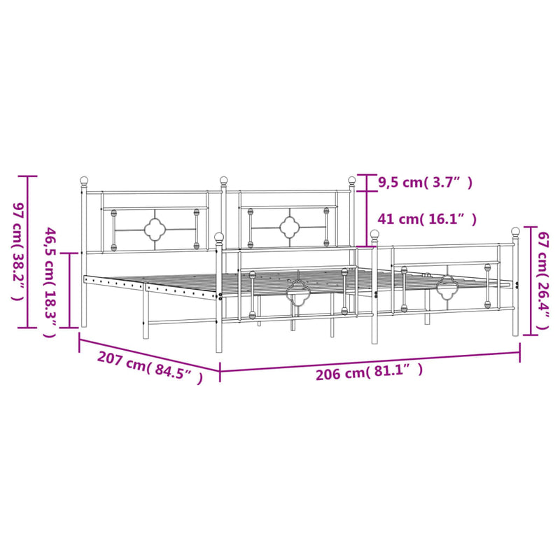 vidaXL fehér fém ágykeret fej- és lábtámlával 200x200 cm