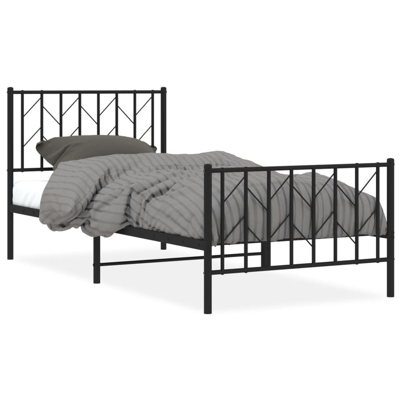 vidaXL fekete fém ágykeret fej- és lábtámlával 90 x 200 cm
