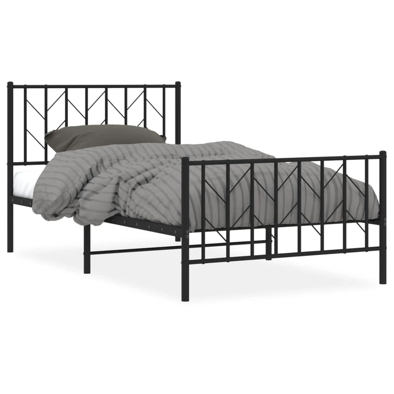vidaXL fekete fém ágykeret fej- és lábtámlával 100 x 190 cm