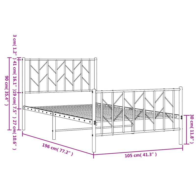 vidaXL fekete fém ágykeret fej- és lábtámlával 100 x 190 cm