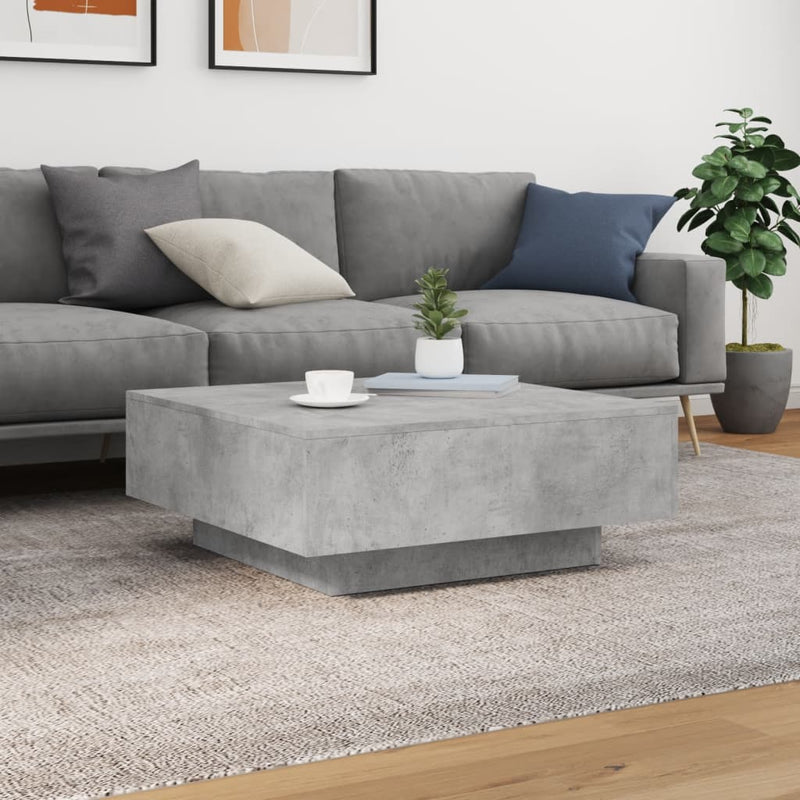 vidaXL betonszürke dohányzóasztal LED-lámpákkal 80 x 8 0x 31 cm
