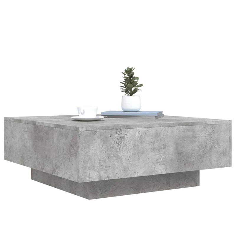 vidaXL betonszürke dohányzóasztal LED-lámpákkal 80 x 8 0x 31 cm