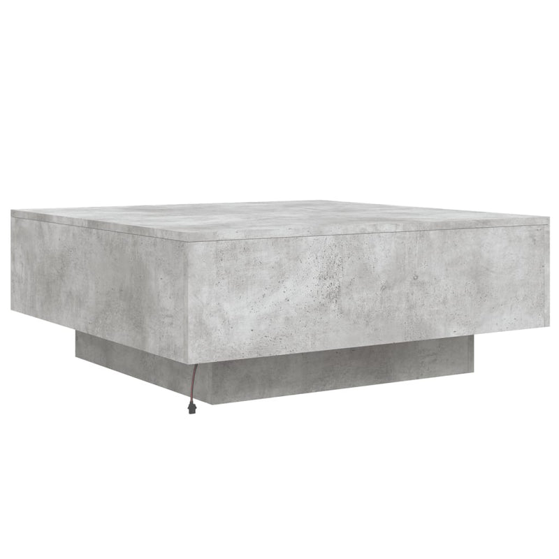 vidaXL betonszürke dohányzóasztal LED-lámpákkal 80 x 8 0x 31 cm