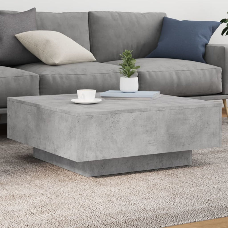 vidaXL betonszürke dohányzóasztal LED-lámpákkal 80 x 8 0x 31 cm