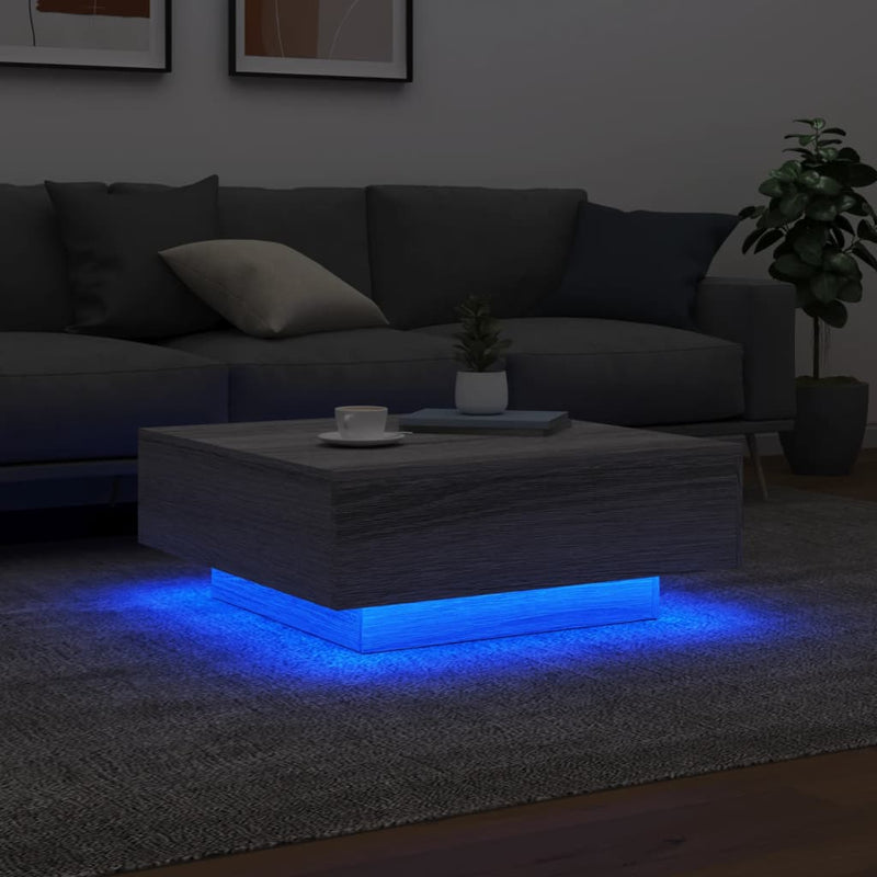 vidaXL szürke sonoma színű dohányzóasztal LED-lámpákkal 80x80x31 cm