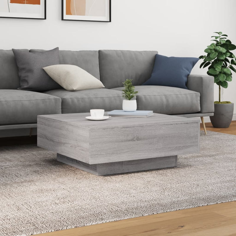 vidaXL szürke sonoma színű dohányzóasztal LED-lámpákkal 80x80x31 cm