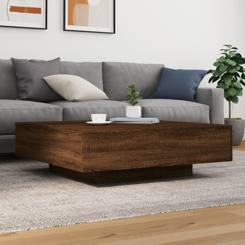 vidaXL barna tölgyszínű dohányzóasztal LED-lámpákkal 100 x 100 x 31 cm