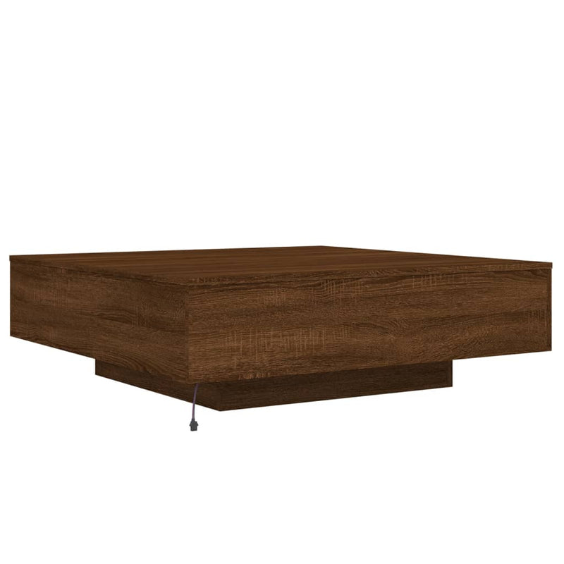 vidaXL barna tölgyszínű dohányzóasztal LED-lámpákkal 100 x 100 x 31 cm
