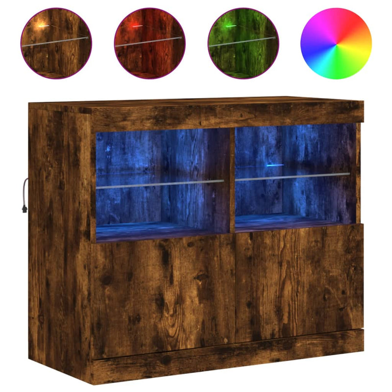 vidaXL füstös tölgy színű tálalószekrény LED-ekkel 81 x 37 x 67 cm