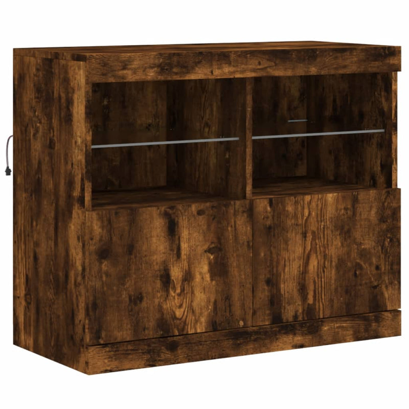 vidaXL füstös tölgy színű tálalószekrény LED-ekkel 81 x 37 x 67 cm
