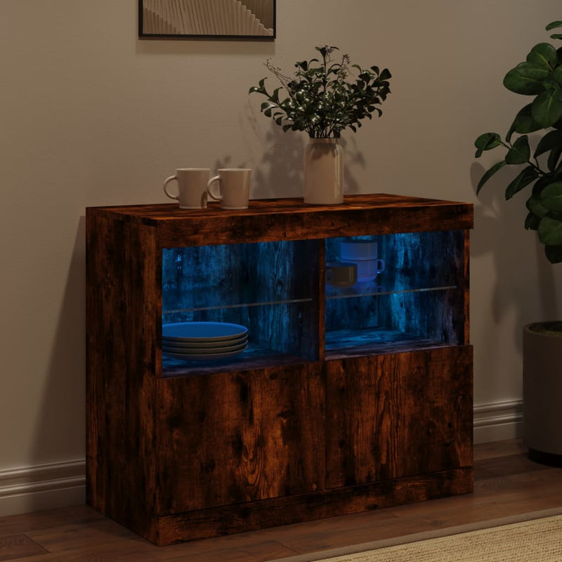 vidaXL füstös tölgy színű tálalószekrény LED-ekkel 81 x 37 x 67 cm