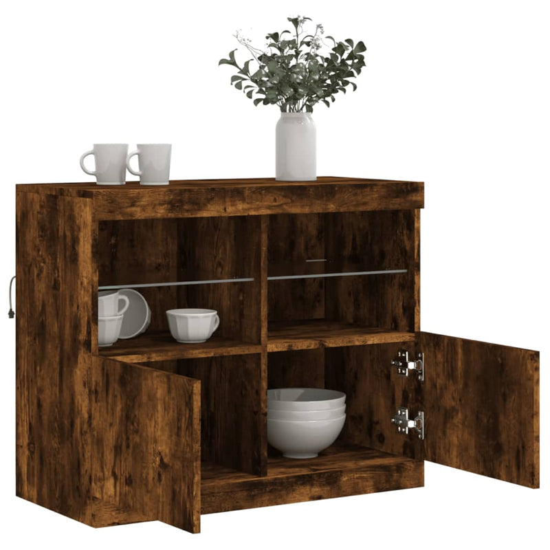 vidaXL füstös tölgy színű tálalószekrény LED-ekkel 81 x 37 x 67 cm