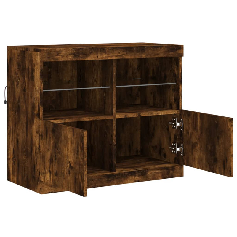 vidaXL füstös tölgy színű tálalószekrény LED-ekkel 81 x 37 x 67 cm
