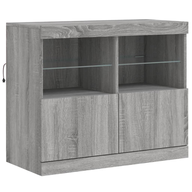 vidaXL szürke sonoma színű tálalószekrény LED-ekkel 81 x 37 x 67 cm