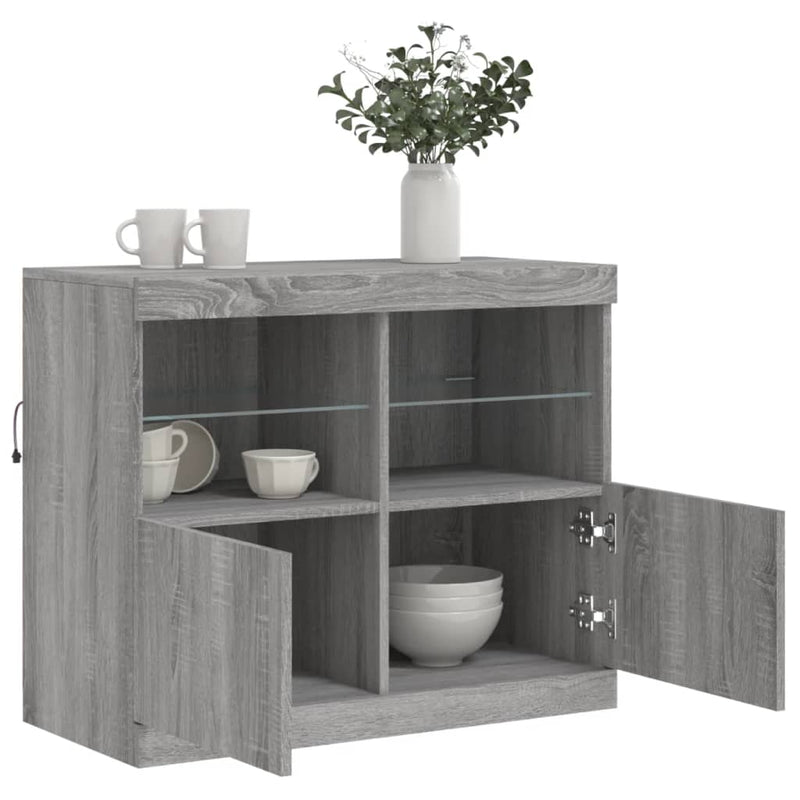 vidaXL szürke sonoma színű tálalószekrény LED-ekkel 81 x 37 x 67 cm