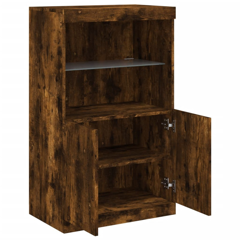 vidaXL füstös tölgy színű tálalószekrény LED-ekkel 60,5 x 37 x 100 cm