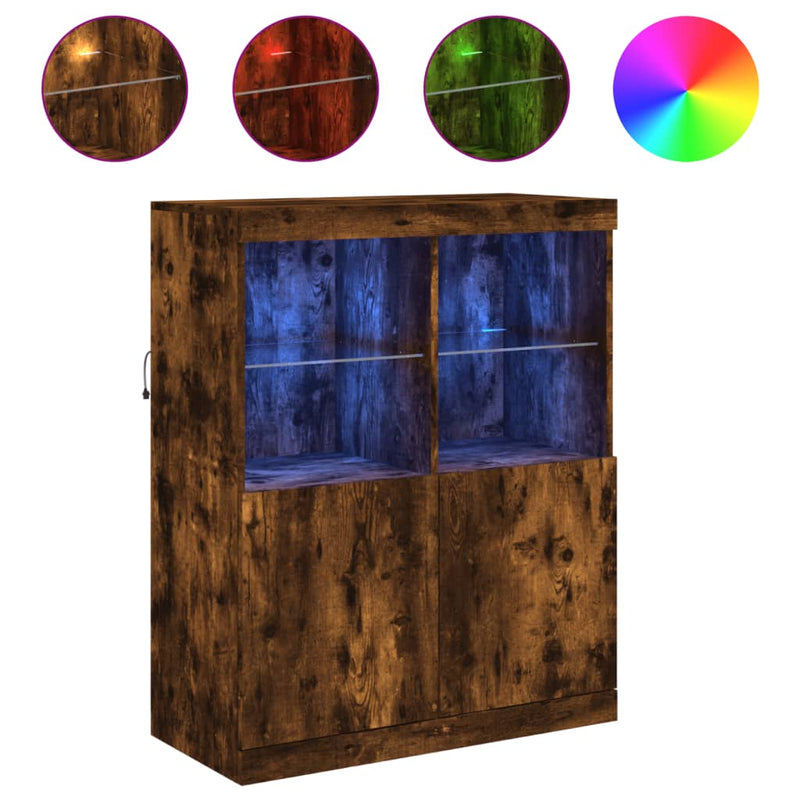vidaXL füstös tölgy színű tálalószekrény LED-ekkel 81 x 37 x 100 cm