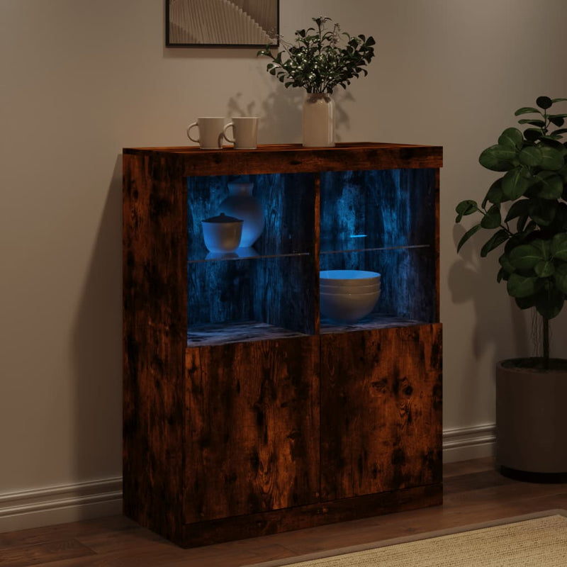 vidaXL füstös tölgy színű tálalószekrény LED-ekkel 81 x 37 x 100 cm