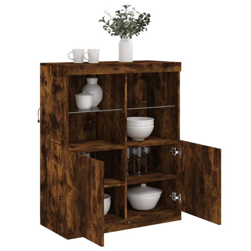 vidaXL füstös tölgy színű tálalószekrény LED-ekkel 81 x 37 x 100 cm