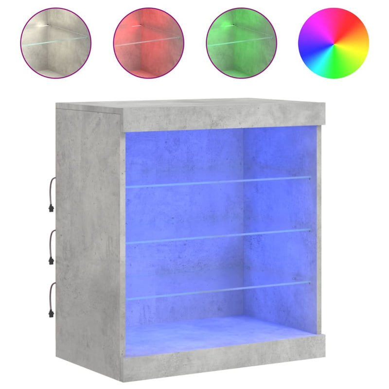 vidaXL betonszürke tálalószekrény LED-világítással 60,5 x 37 x 67 cm