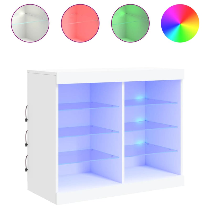 vidaXL fehér tálalószekrény LED-világítással 81 x 37 x 67 cm