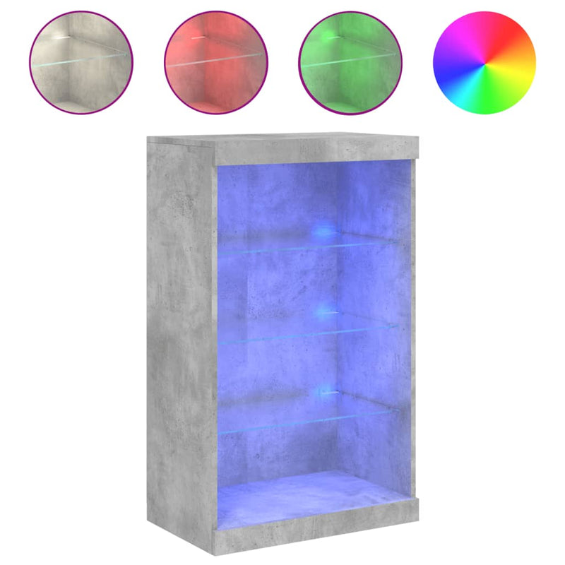 vidaXL betonszürke tálalószekrény LED-világítással 60,5 x 37 x 100 cm