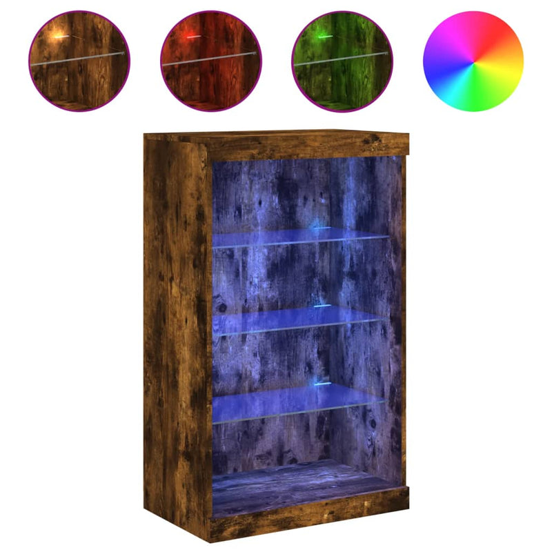 vidaXL füstös tölgy színű tálalószekrény LED-ekkel 60,5 x 37 x 100 cm