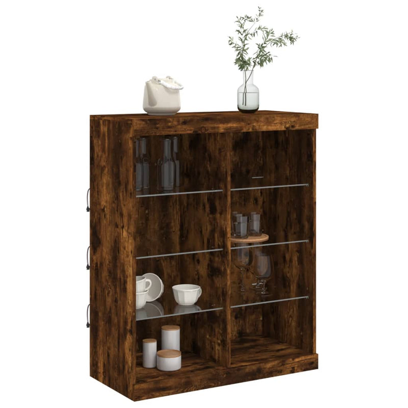 vidaXL füstös tölgy színű tálalószekrény LED-ekkel 81 x 37 x 100 cm