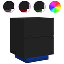 vidaXL 2 db fekete szerelt fa éjjeliszekrény LED-fényekkel