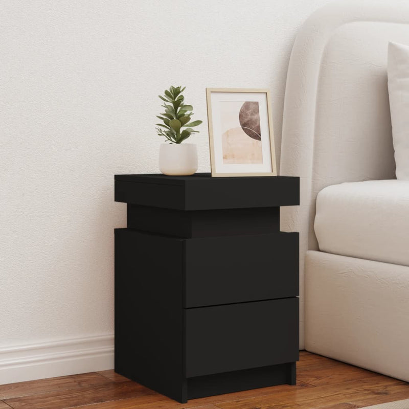 vidaXL fekete éjjeliszekrény LED-világítással 35 x 39 x 55 cm