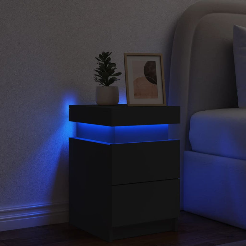 vidaXL fekete éjjeliszekrény LED-világítással 35 x 39 x 55 cm
