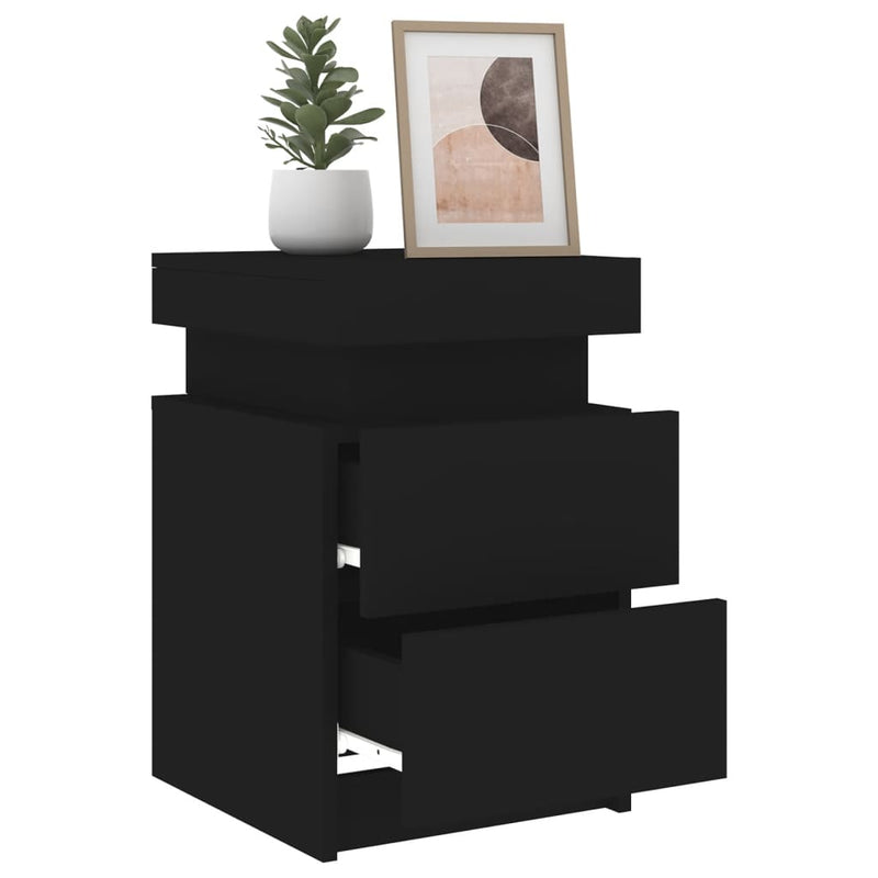 vidaXL fekete éjjeliszekrény LED-világítással 35 x 39 x 55 cm