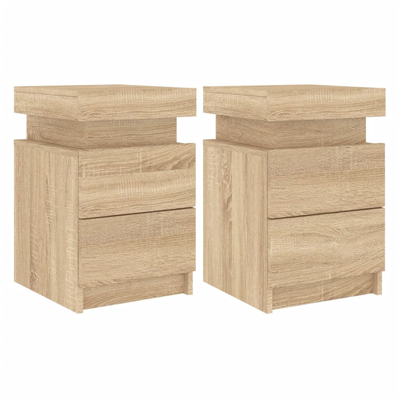 vidaXL 2 db sonoma tölgy színű éjjeliszekrény LED-del 35 x 39 x 55 cm