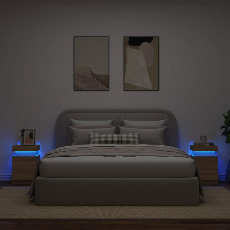 vidaXL 2 db sonoma tölgy színű éjjeliszekrény LED-del 35 x 39 x 55 cm