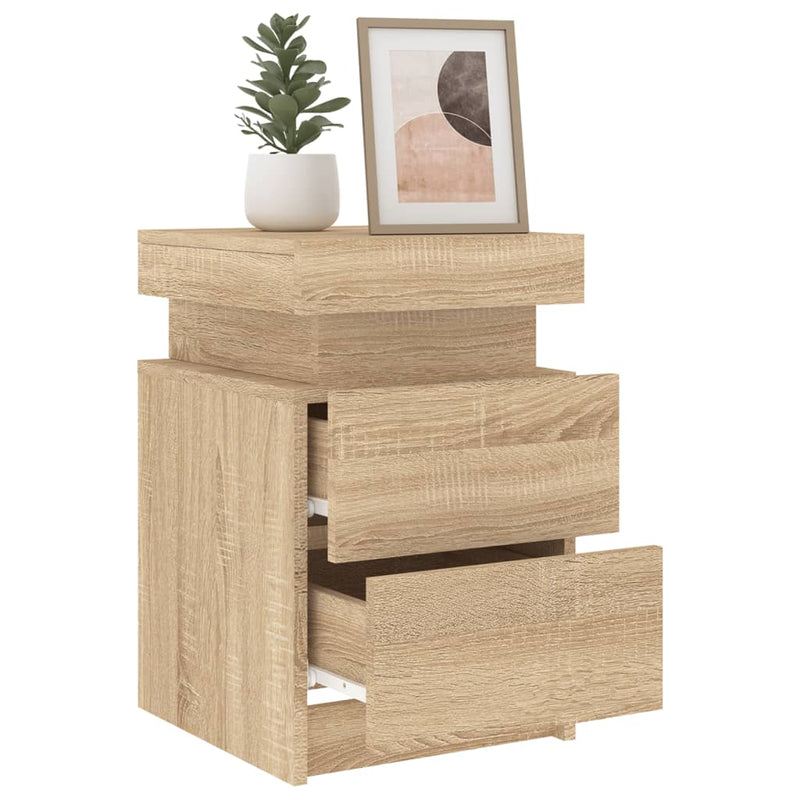 vidaXL 2 db sonoma tölgy színű éjjeliszekrény LED-del 35 x 39 x 55 cm