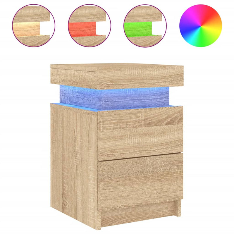 vidaXL 2 db sonoma tölgy színű éjjeliszekrény LED-del 35 x 39 x 55 cm