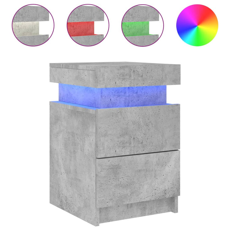 vidaXL betonszürke éjjeliszekrény LED-világítással 35 x 39 x 55 cm