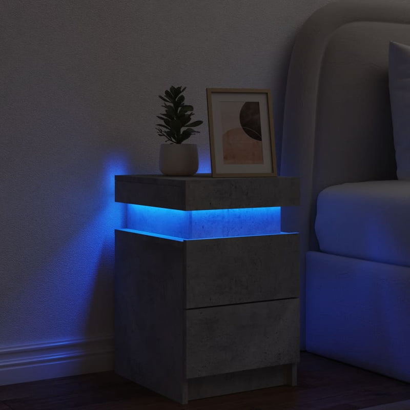 vidaXL betonszürke éjjeliszekrény LED-világítással 35 x 39 x 55 cm